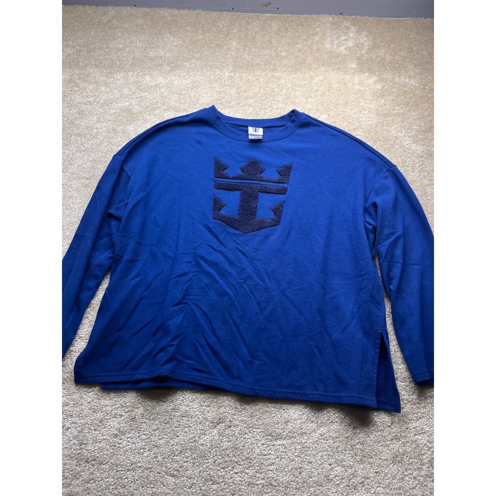 Royal Caribbean Mens Blue Chenille Logo French Terry Crewneck Sweatshirt XL